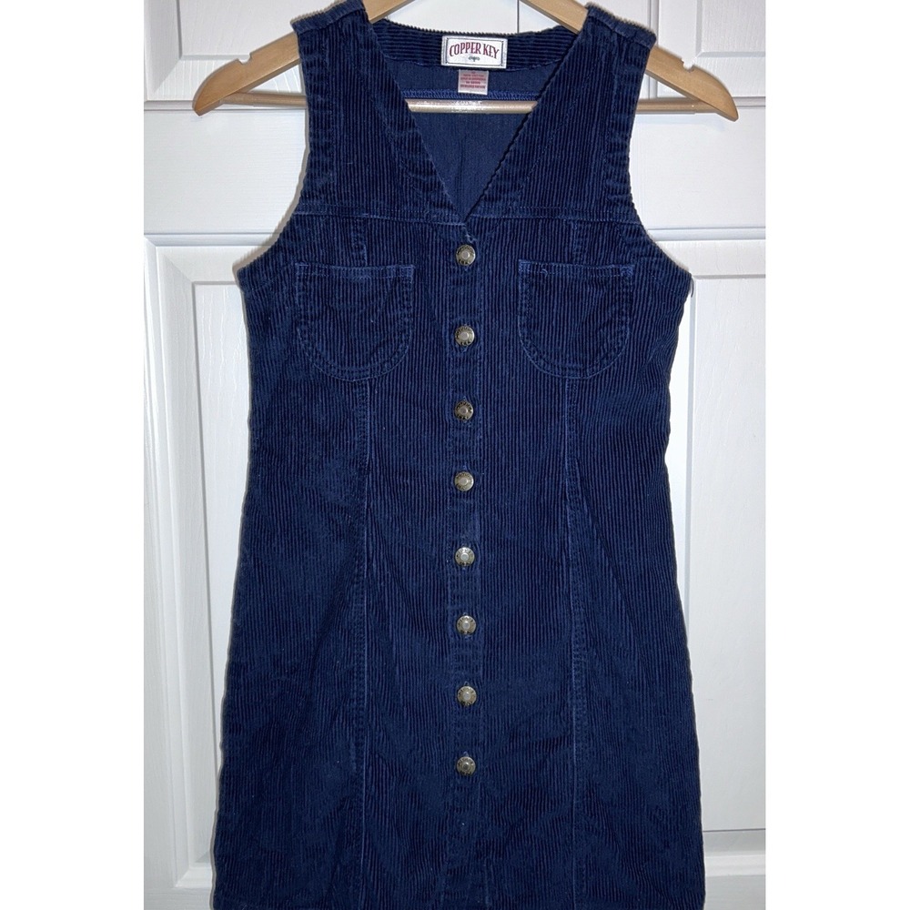Copper Key Women's Navy Blue‎ Corduroy Dress Fall Pockets Y2K Cottage 12